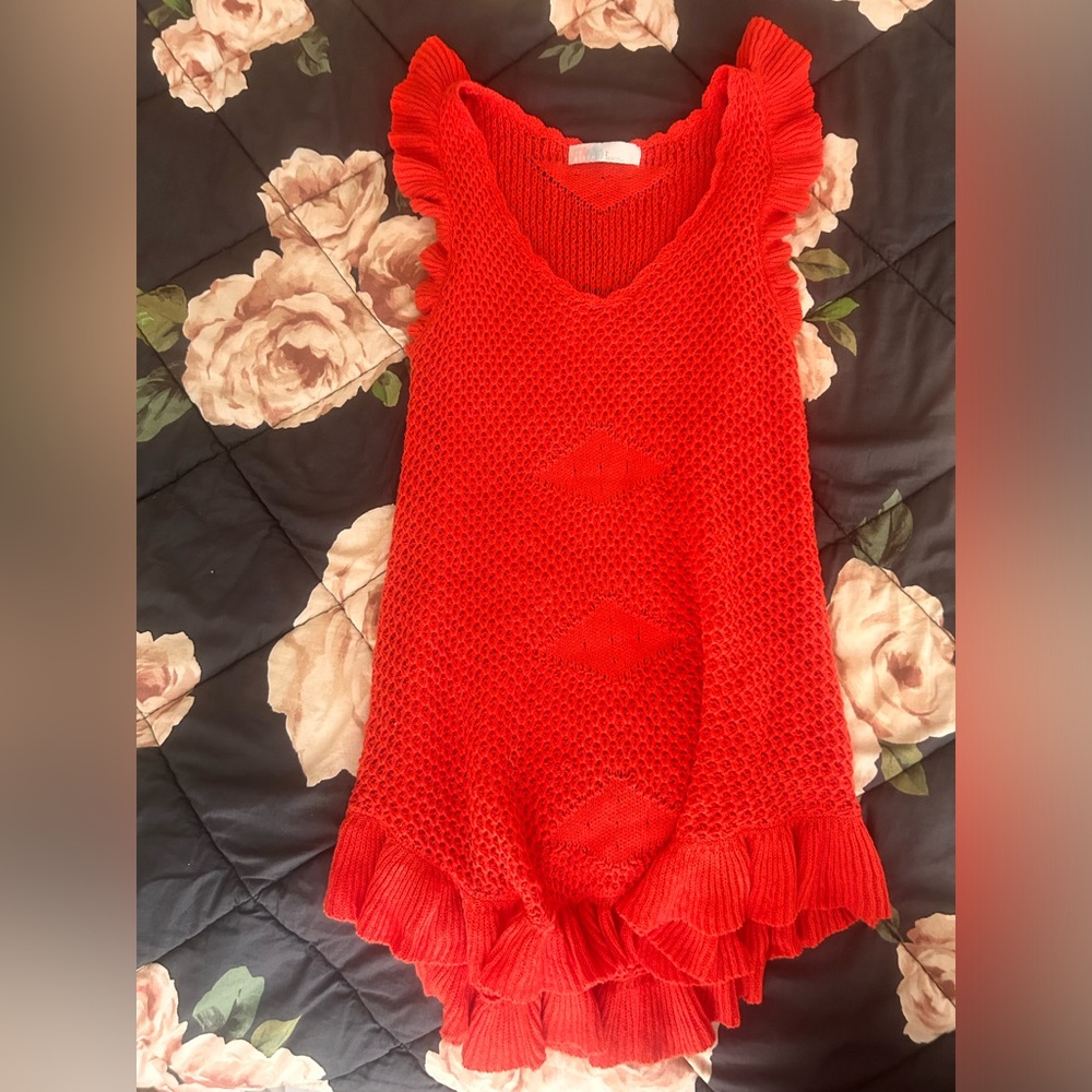Red knitted free people dress best for swim suit cover up and the beach